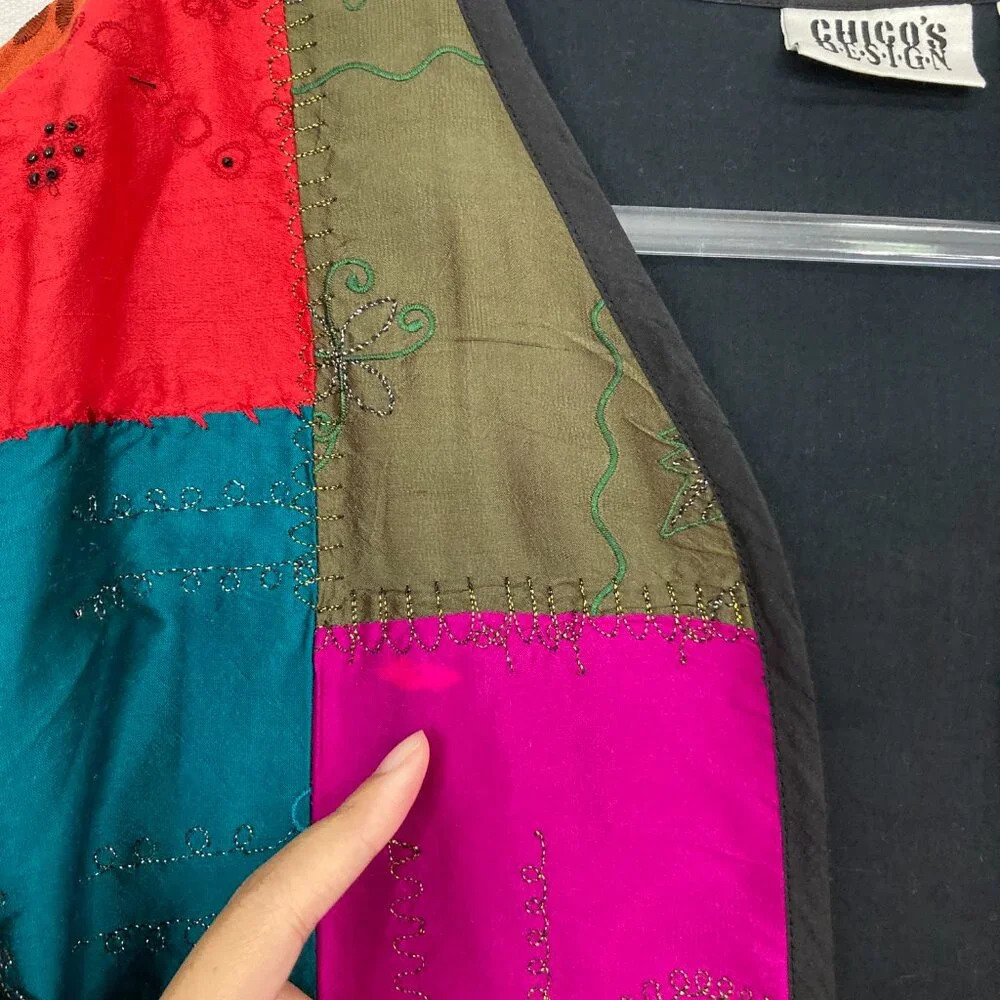 Chico's Multi Color Patchwork Embroidered Boho 10… - image 5